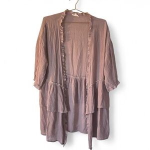 Easel Los Angeles Lilac Ruffled Open-Front Duster Cardigan – Tencel – Size M